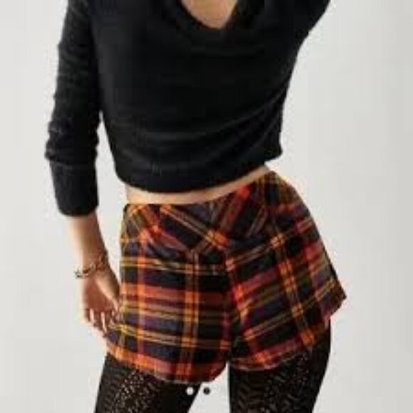 NWT Free People Someday Navy and Orange Plaid Mini Skort Size 8 - Picture 2 of 10